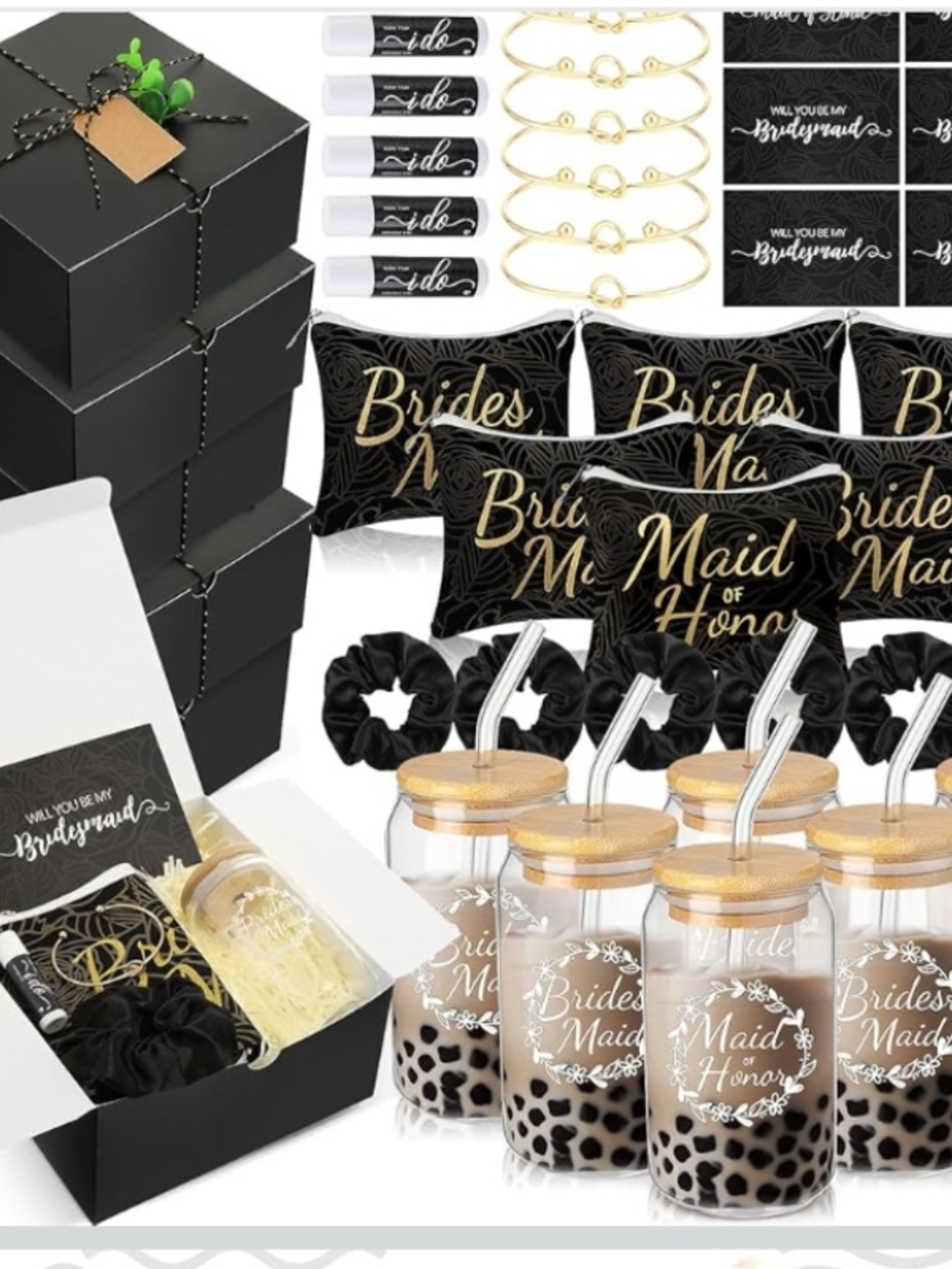 Bridesmaid Gift Box Set - Black & Gold Bridesmaid Party Favors